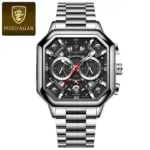 Poedagar 983 Cornograph Watch For Men - Silver Black