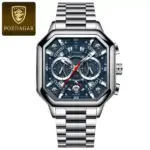 Poedagar 983 Cornograph Watch For Men - Silver Blue