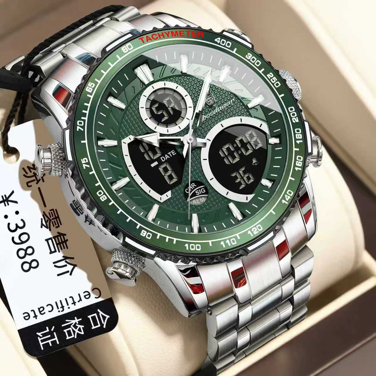 Poedagar-993-Watch-For-Men-Silver-Green.jpeg Poedagar 993 Watch For Men - Silver Green - Image 1