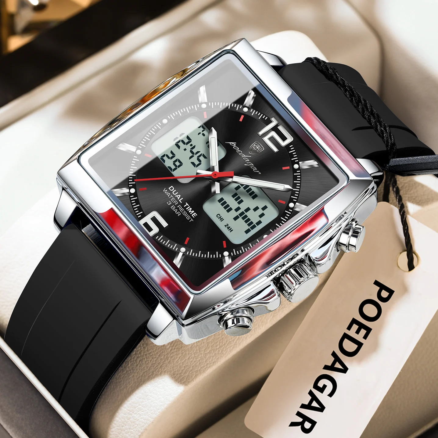 Poedagar-E-109-Watch-For-Men-Silver-Black.webp Poedagar E-109 Watch For Men - Silver Black - Image 1