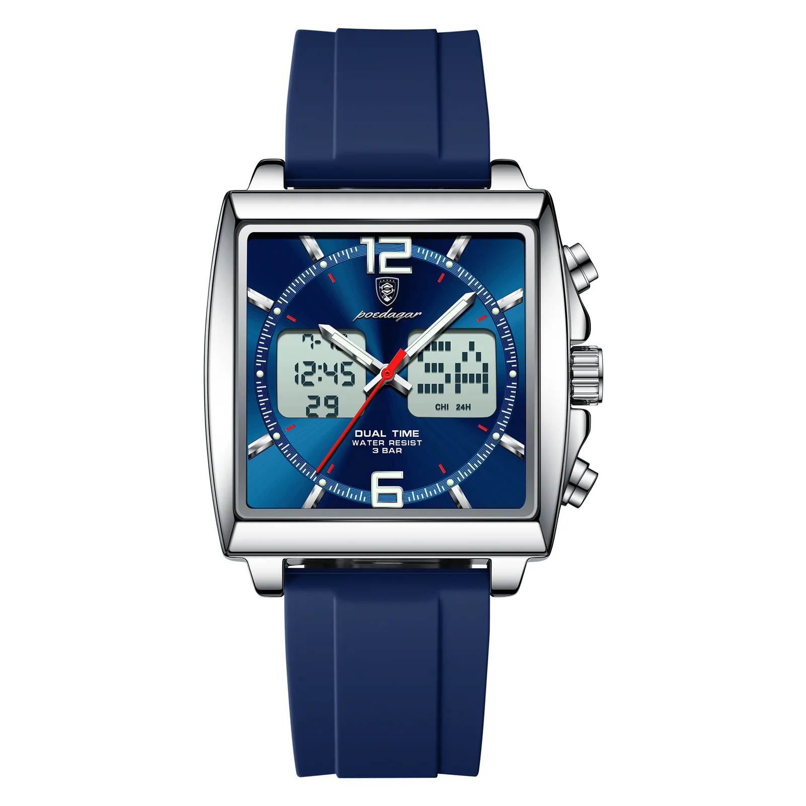 Poedagar-E-109-Watch-For-Men-Silver-Blue.webp Poedagar E-109 Watch For Men - Silver Blue - Image 1