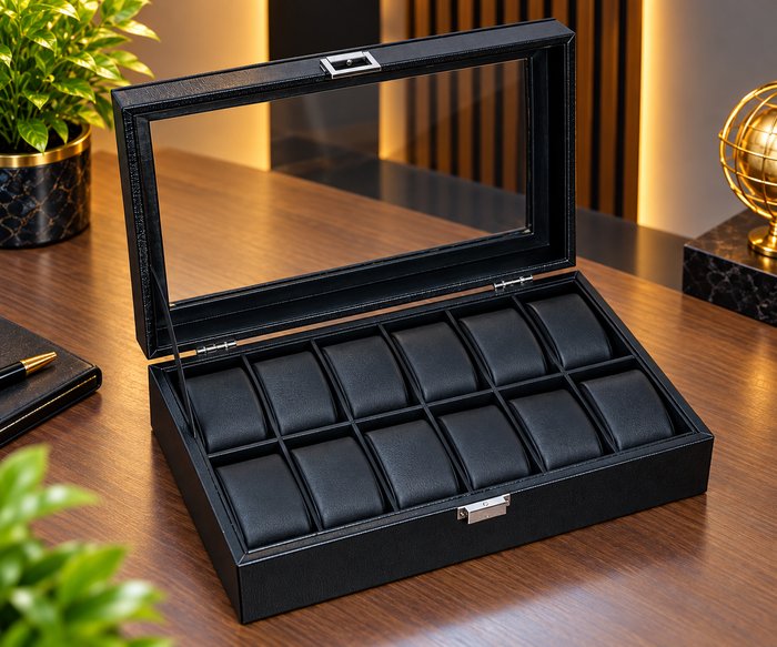 Premium-Watch-Organizer-Box-12-Slot-Black.jpg Premium Watch Organizer Box 12 Slot - Black - Image 1