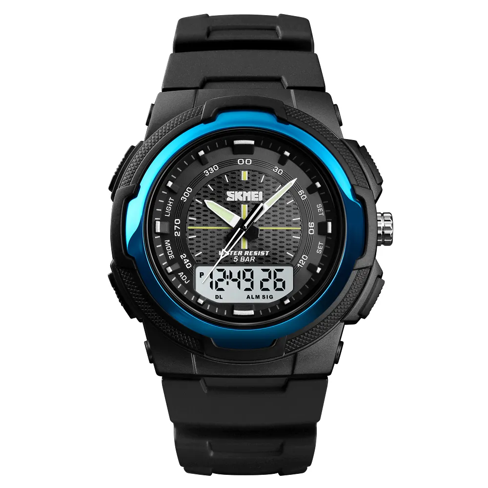 SKMEI-1454-Watch-For-Men-Black-Blue.webp SKMEI 1454 Watch For Men - Black Lite Blue - Image 1