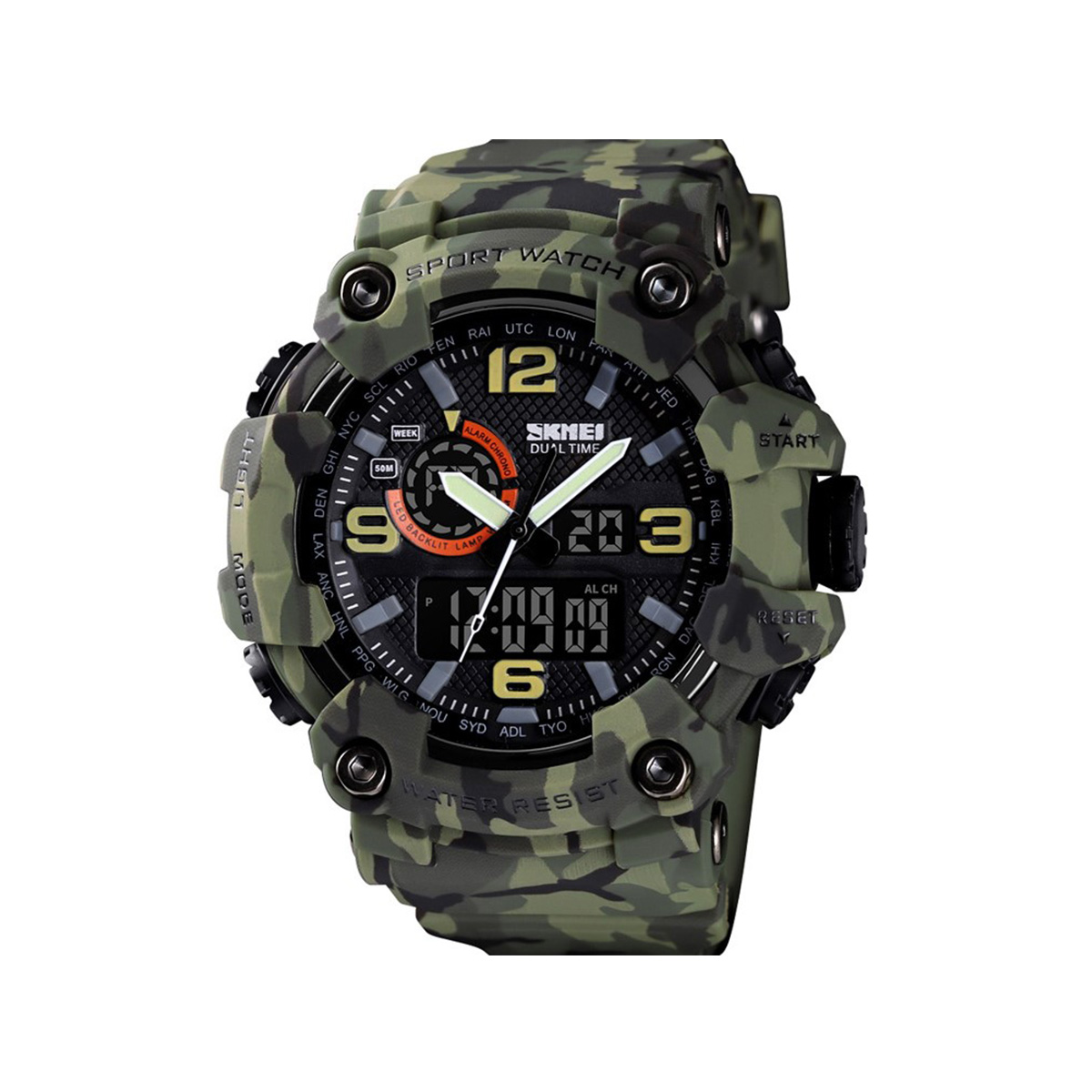 SKMEI-1520-Tactical-Rugged-Dual-Time-5ATM-Waterproof-Extreme-Durable-Military-Watch-for-Mens-Green-Camo.jpg SKMEI 1520 Military Watch for Men’s - Army Green - Image 1