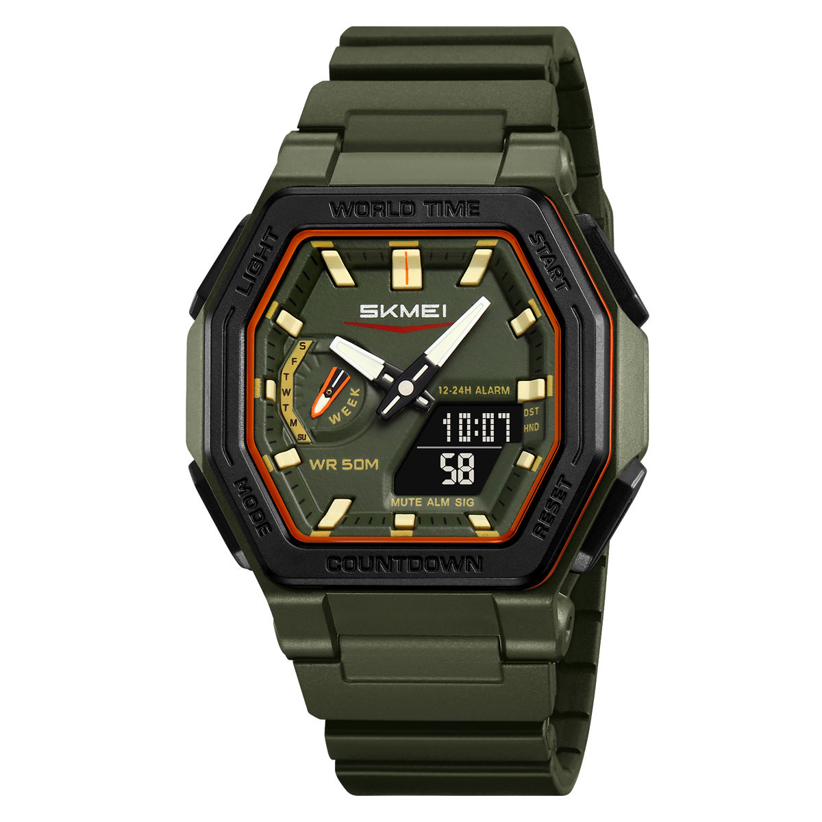 SKMEI-2438-Watch-For-Men-Black-Red-Olive.jpg SKMEI 2438 Watch For Men - Black Red Olive - Image 1
