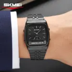 SKMEI 2585 Dual Time Watch For Men - Full Black - Image 2