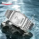 SKMEI 2585 Dual Time Watch For Men - Full Silver - Image 2