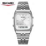 SKMEI 2585 Dual Time Watch For Men - Full Silver