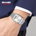 SKMEI 2585 Dual Time Watch For Men - Full Silver - Image 3