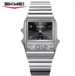 SKMEI 2632 Dual Time Watch For Men - Silver Black