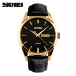 SKMEI 9073 Leather Watch For Men - Black Gold