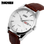 SKMEI 9073 Leather Watch For Men - Silver Brown - Image 2