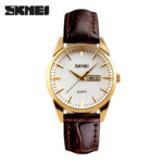 SKMEI 9073 Watch for Women - Deep Red Gold & White