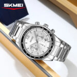 SKMEI 9096 Cornograph Watch For Men - Full Silver - Image 2