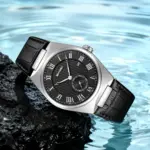 SKMEI 9390 Leather Watch For Men - Full Black Silver - Image 6