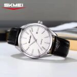 Skmei 2490 Leather Watch For Men - Black White - Image 2