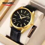 Skmei 2490 Leather Watch For Men - Golden Black - Image 2