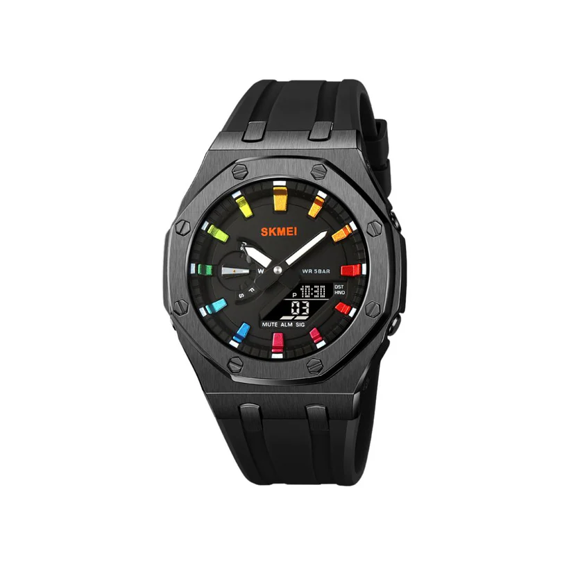 Skmei_2243_Black_Colorful_Dial.webp SKMEI 2243 Military WAtch For Men- Black Colorful - Image 1