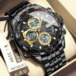 POEDAGAR E108 Multi-Function Dual Display Watch For Men-Full Black