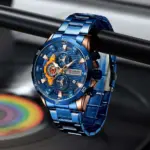 Curren 8402 Original Watch for Men –Rose Gold and Blue - Image 2