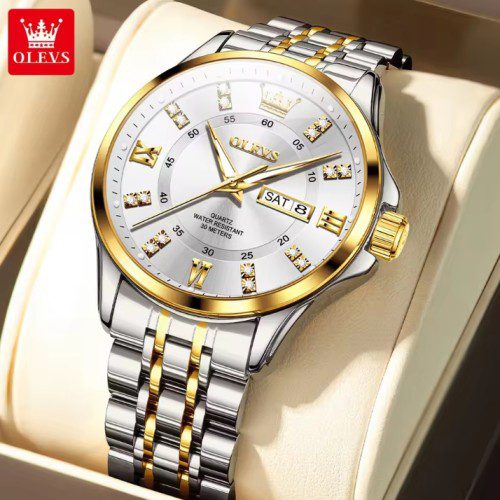 olves-3620-Watch-For-Men.jpg Olevs 3620 Watch For Men – Golden Silver and White - Image 1