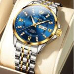 Olevs 3620 Watch For Couple – Golden Silver and Blue - Image 2