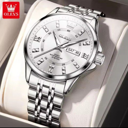 olves3620-mens-watch.jpg Olevs 3620 Watch For Men – Full Silver - Image 1