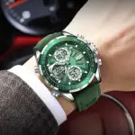 POEDAGAR E108 Multi-Function Dual Display Watch For Men-Green - Image 3